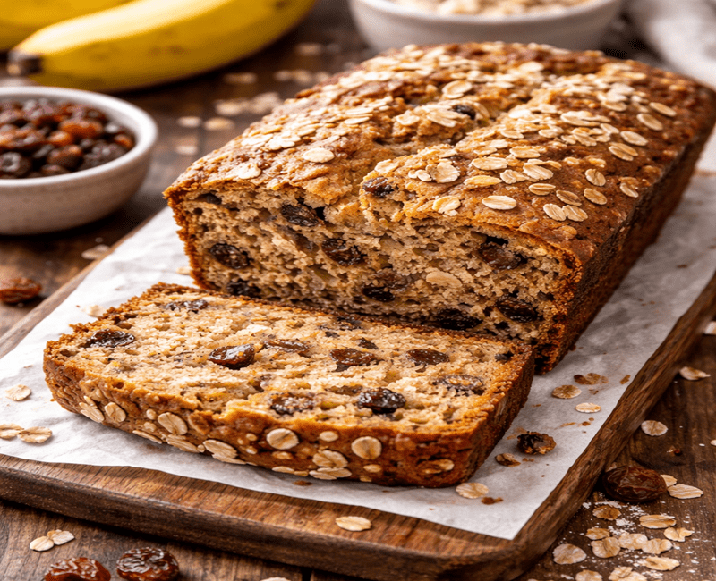 bolo de banana com aveia e passas