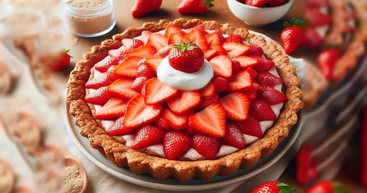 Torta Proteica de Morango com Base de Amêndoas que Fica Tão Cremosa, Leve e Elegante que Parece Sobremesa de Cafeteria Gourmet