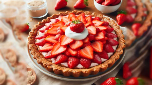 Torta Proteica de Morango com Base de Amêndoas